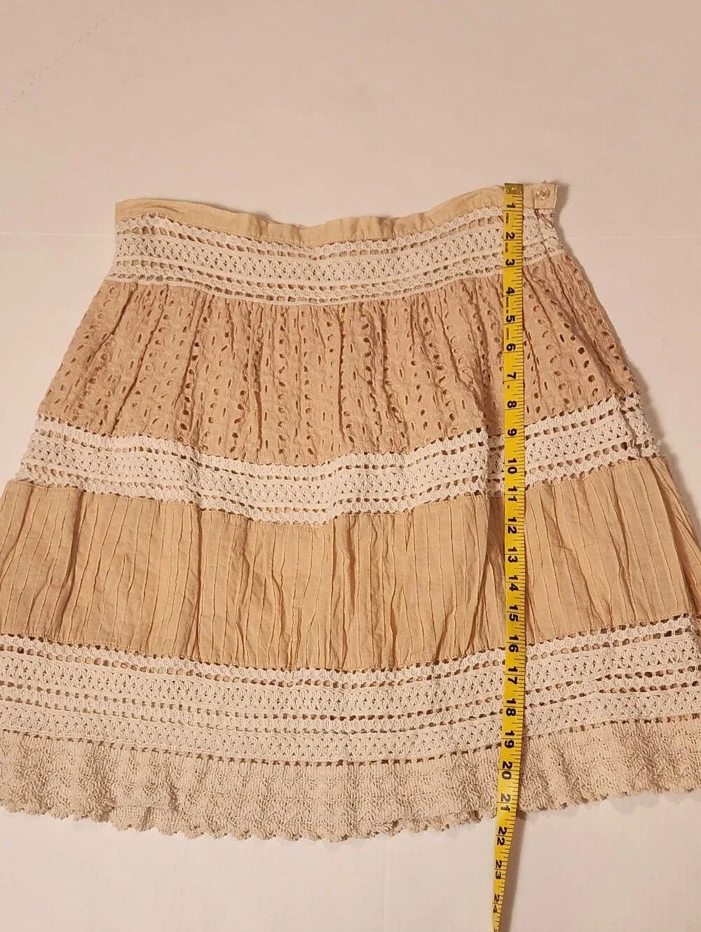 VTG 100% Cotton Forever 21 Cream Tan Neuteal Eyelet Crochet Skirt Large L EUC